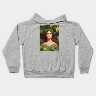 Spring Equinox Beautiful Woman Surrounded By Spring Flowers and Leaves Kids Hoodie